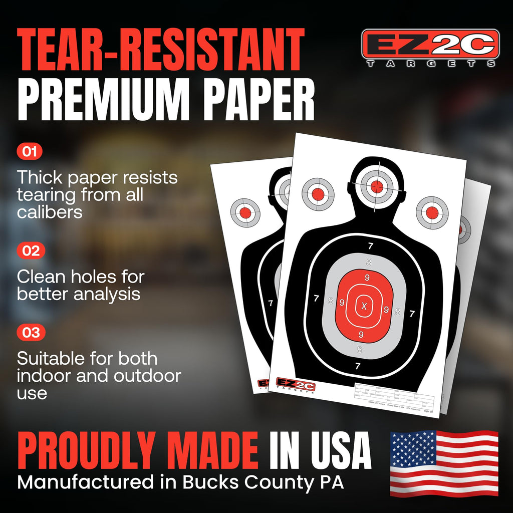 50 EZ2C 12"x18" Silhouette Shooting Paper Target USA MADE Premium Targets for Range (Peel-Off Pad 50)