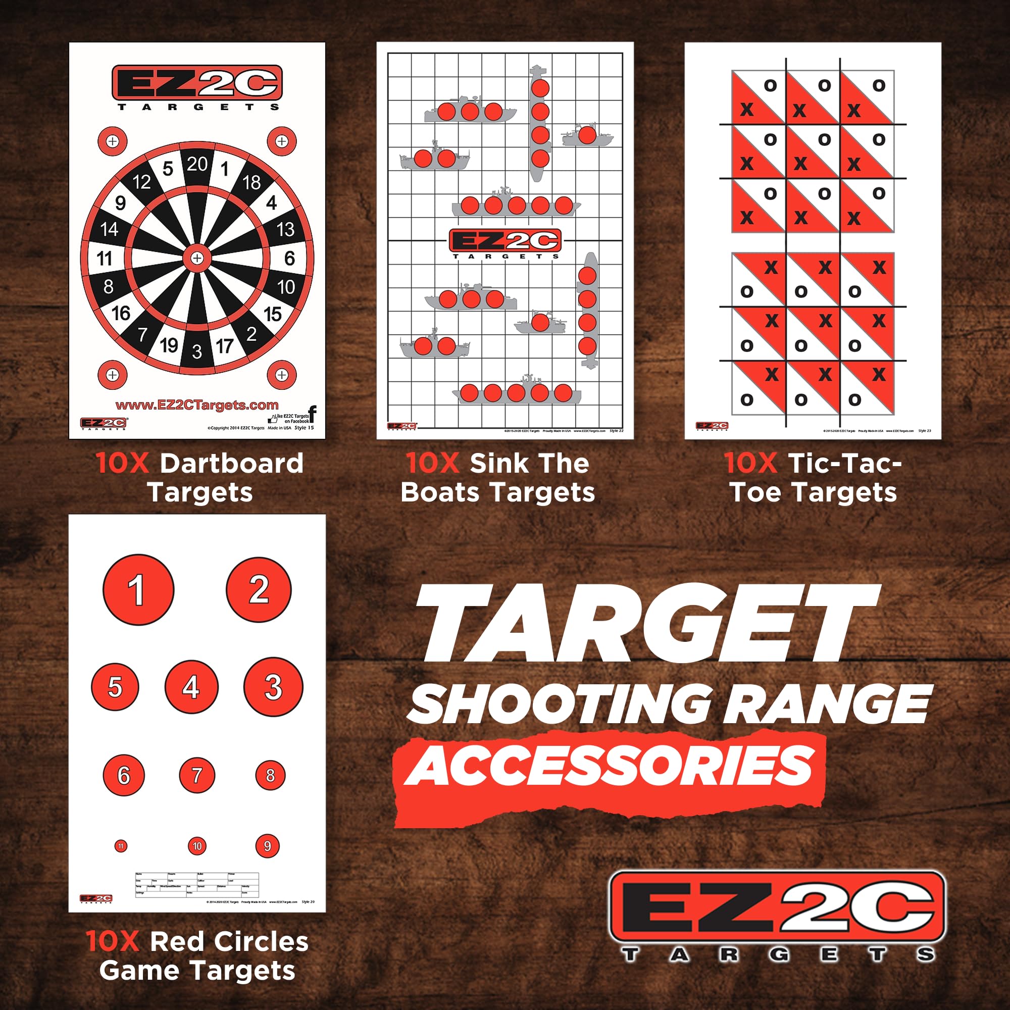40 EZ2C Targets: Four Fun Game Styles Paper Targets 11"x17" USA MADE