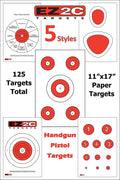 125 EZ2C Targets Favorites 5 Handgun Styles Paper Targets Bundle 11"x17" USA Made