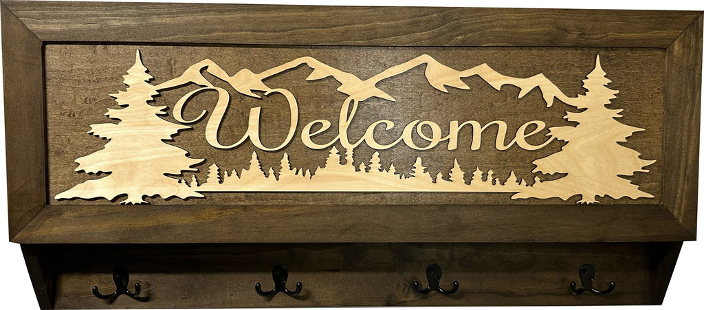 Mountain Scene Welcome Concealment Decor - Handcrafted Wooden Gun Cabinets - Gun Shelf Hidden Storage for Rifles, Shotguns, & Handguns - Quick Access Hidden Wall Safe