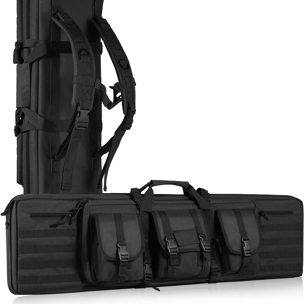 Rifle Bag, 42 inch Tactical Double Long Gun Bag, Soft Rifle Case with Lockable Zipper, Portable Handle & Shoulder Strap, 3 Large Storage Pockets Rifle Case for Two 40" Rifles & 2 Pistols