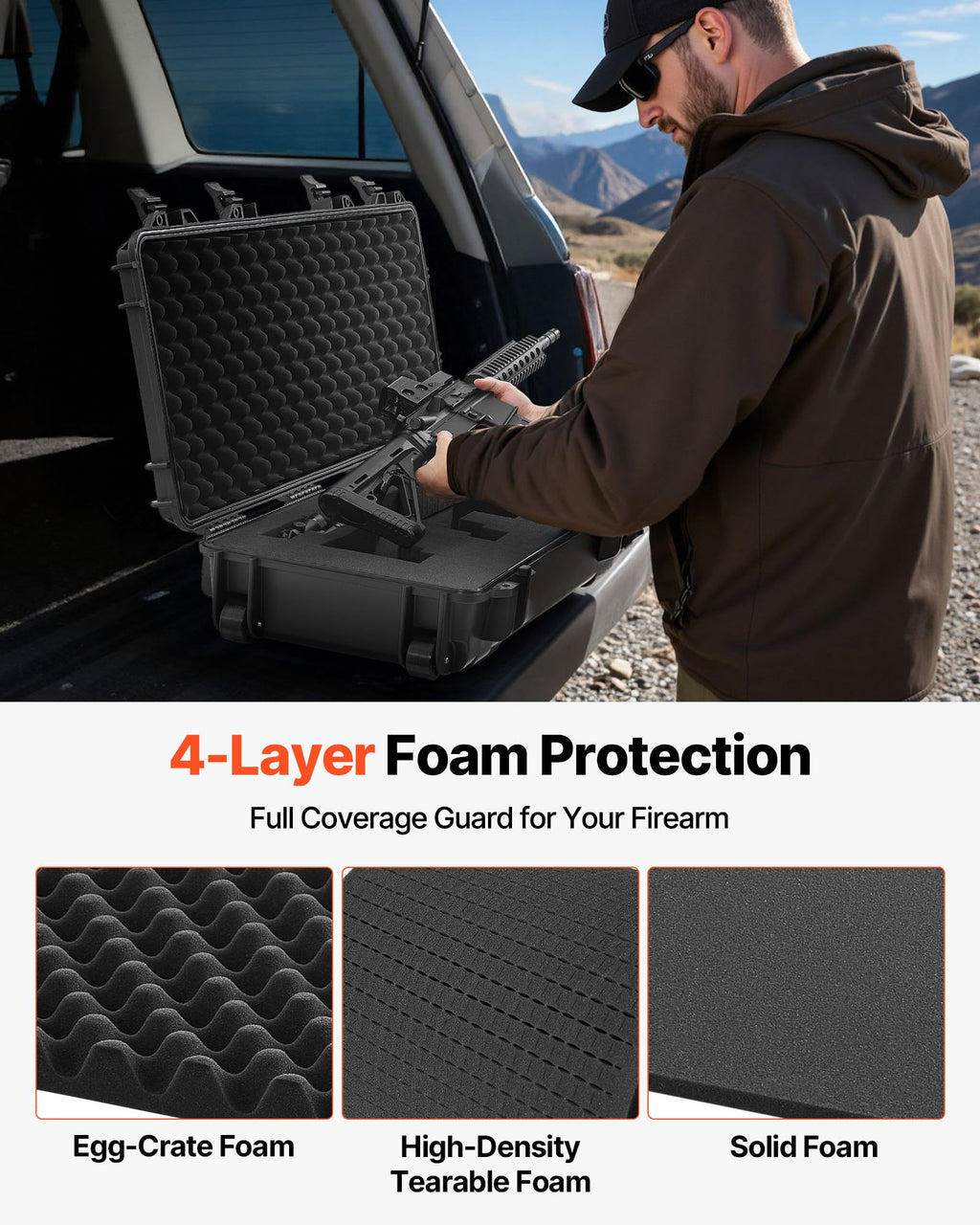 40" Hard Rifle Case, Lockable Rifle Case with Pre-cut Foams, Gun Storage with Wheels, IP67 Waterproof & Dustproof Movable Large Pistol Storage for Rifles, Shotguns, Airsoft Guns