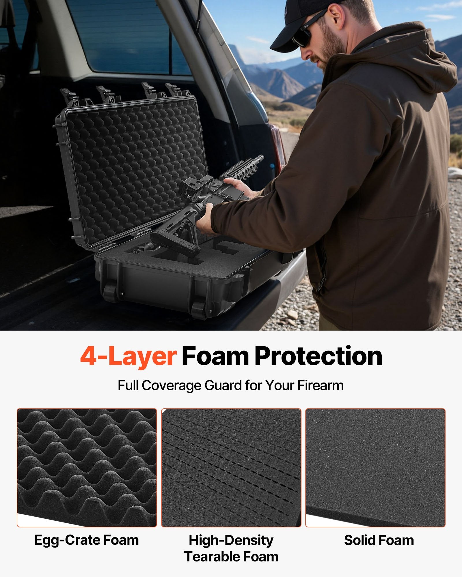 40" Hard Rifle Case, Lockable Rifle Case with Pre-cut Foams, Gun Storage with Wheels, IP67 Waterproof & Dustproof Movable Large Pistol Storage for Rifles, Shotguns, Airsoft Guns