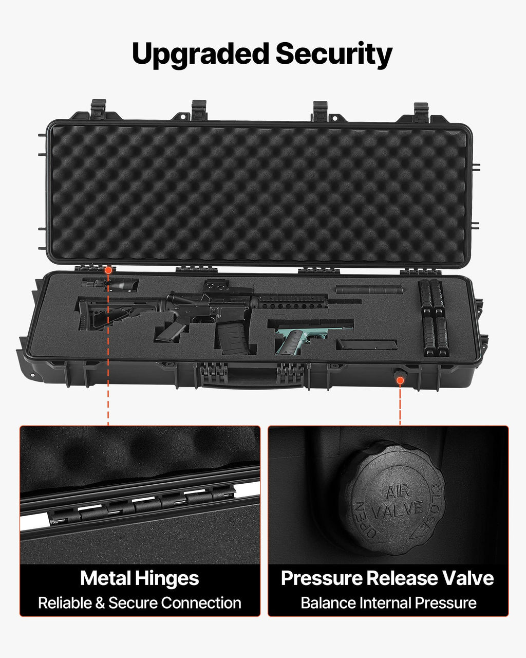 40" Hard Rifle Case, Lockable Rifle Case with Pre-cut Foams, Gun Storage with Wheels, IP67 Waterproof & Dustproof Movable Large Pistol Storage for Rifles, Shotguns, Airsoft Guns