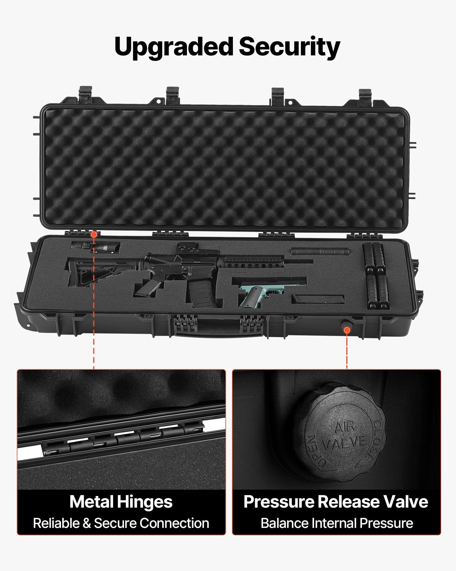 40" Hard Rifle Case, Lockable Rifle Case with Pre-cut Foams, Gun Storage with Wheels, IP67 Waterproof & Dustproof Movable Large Pistol Storage for Rifles, Shotguns, Airsoft Guns