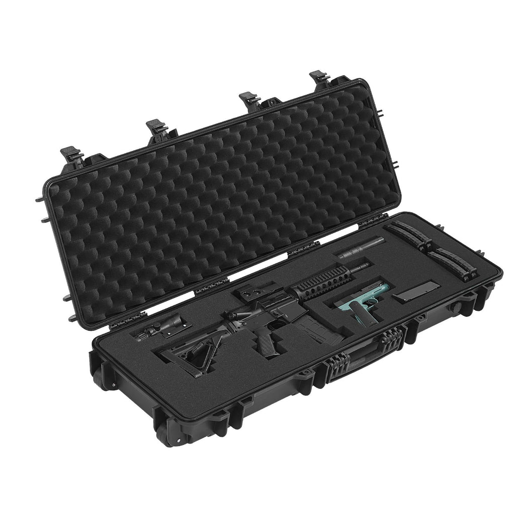 40" Hard Rifle Case, Lockable Rifle Case with Pre-cut Foams, Gun Storage with Wheels, IP67 Waterproof & Dustproof Movable Large Pistol Storage for Rifles, Shotguns, Airsoft Guns