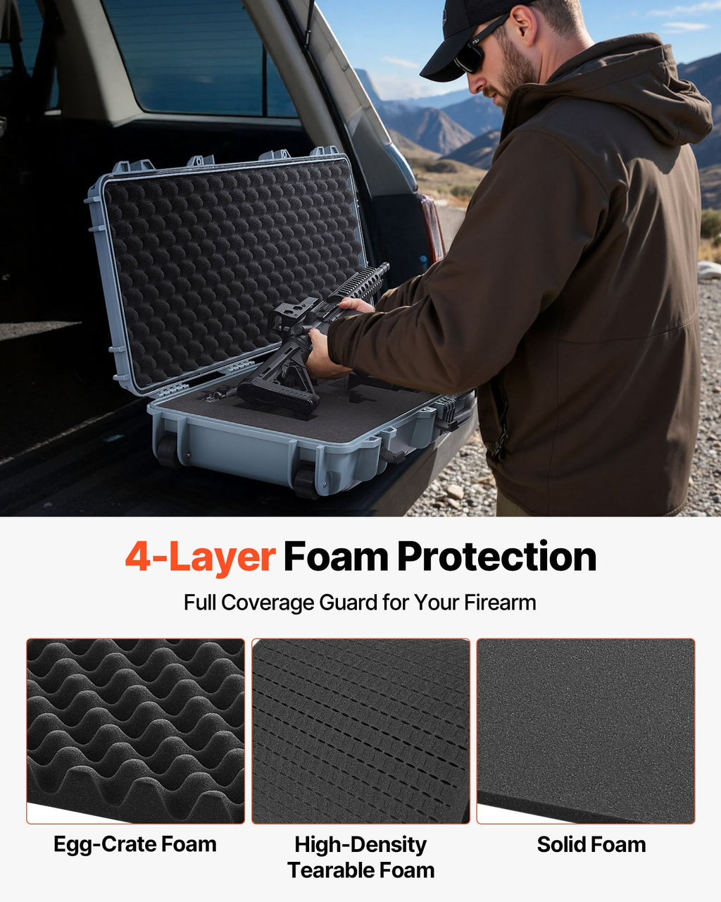 42" Hard Rifle Case, Lockable Rifle Case with Pre-cut Foams, Movable Gun Storage with Wheels, IP67 Waterproof & Dustproof Pistol Storage for Rifle, Shotgun, Airsoft Gun