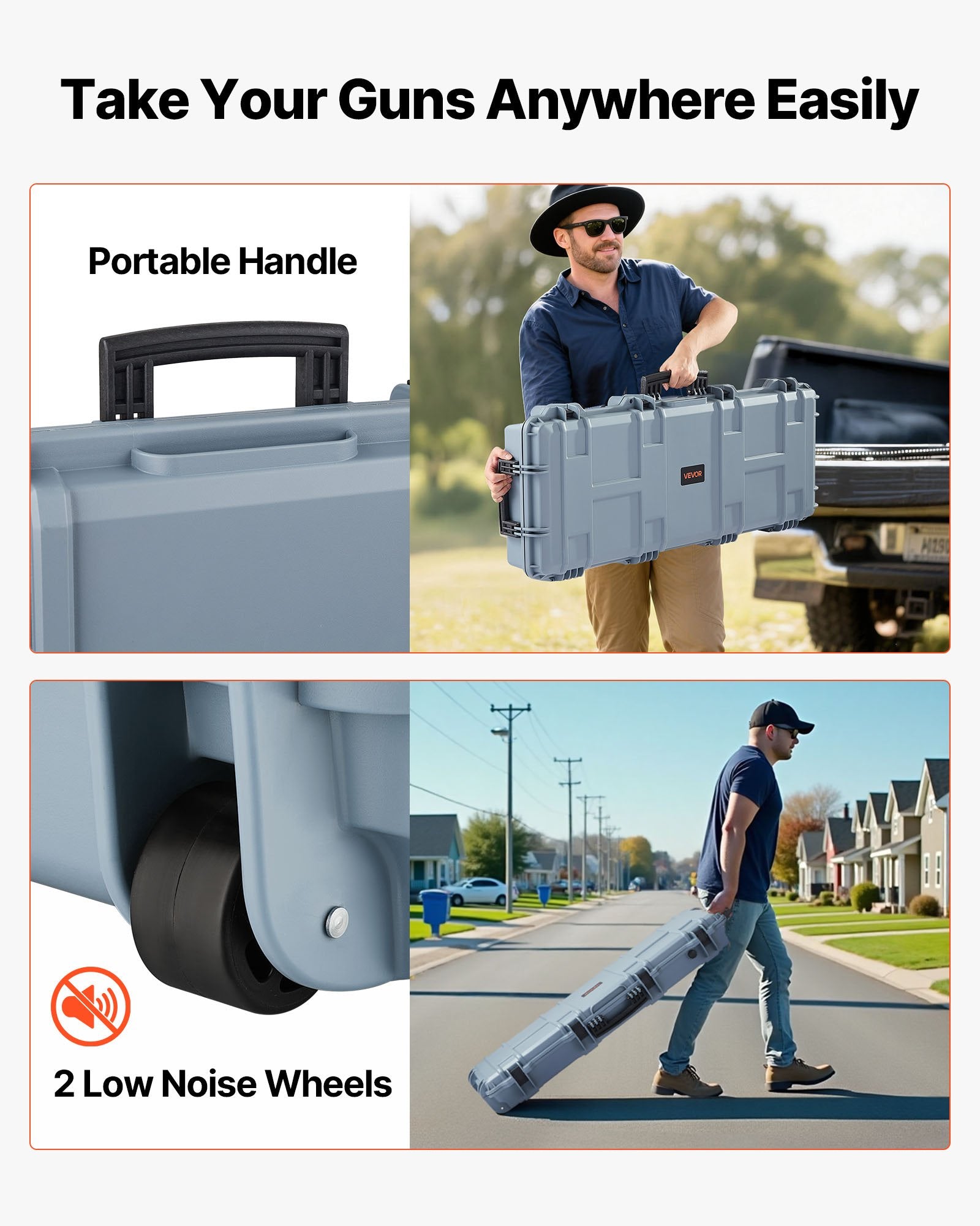 42" Hard Rifle Case, Lockable Rifle Case with Pre-cut Foams, Movable Gun Storage with Wheels, IP67 Waterproof & Dustproof Pistol Storage for Rifle, Shotgun, Airsoft Gun