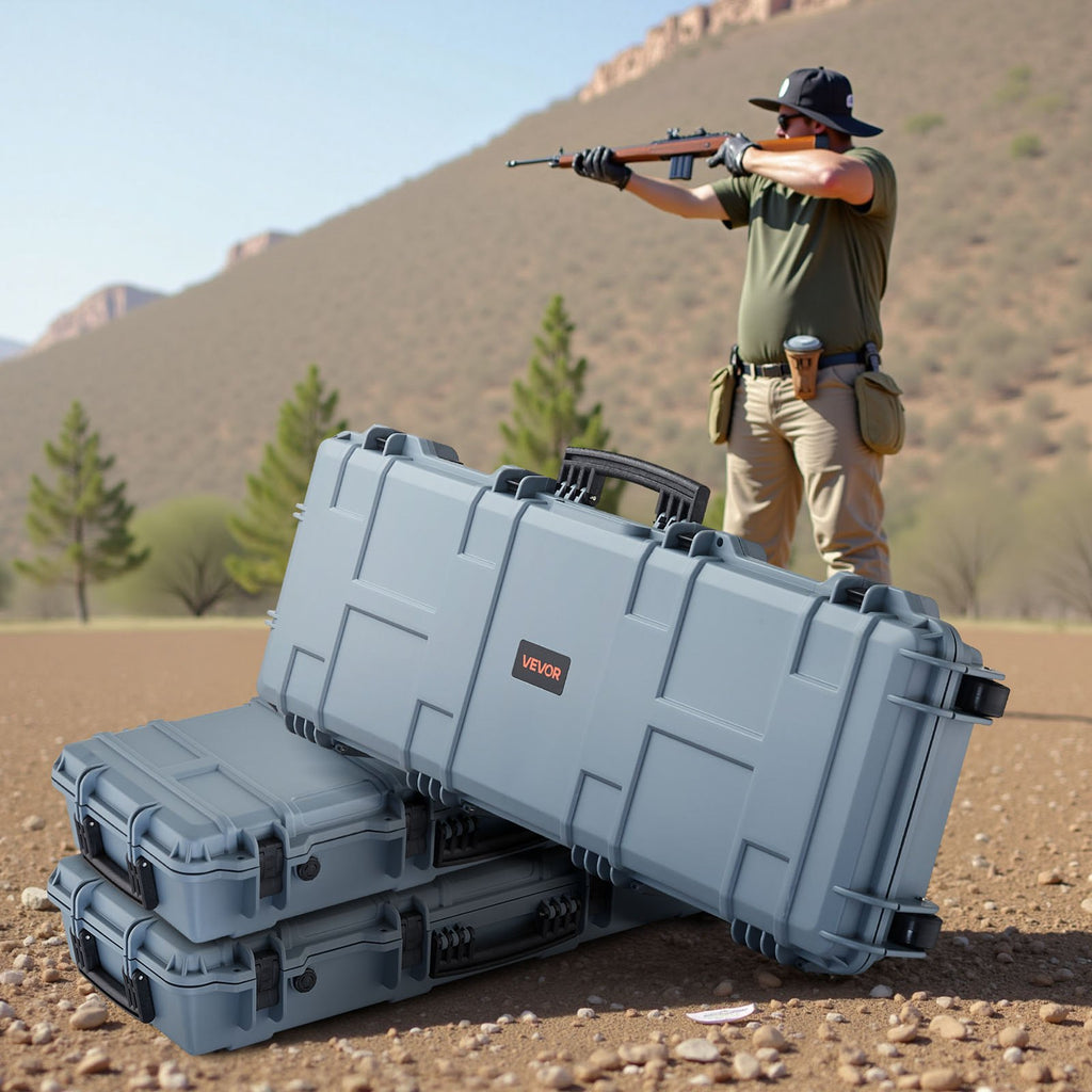 42" Hard Rifle Case, Lockable Rifle Case with Pre-cut Foams, Movable Gun Storage with Wheels, IP67 Waterproof & Dustproof Pistol Storage for Rifle, Shotgun, Airsoft Gun