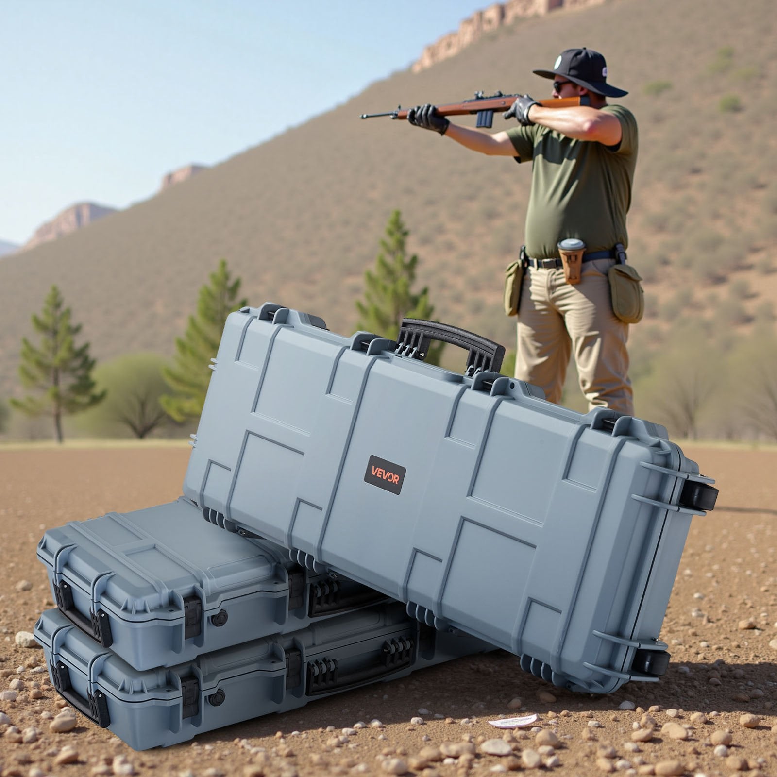 42" Hard Rifle Case, Lockable Rifle Case with Pre-cut Foams, Movable Gun Storage with Wheels, IP67 Waterproof & Dustproof Pistol Storage for Rifle, Shotgun, Airsoft Gun