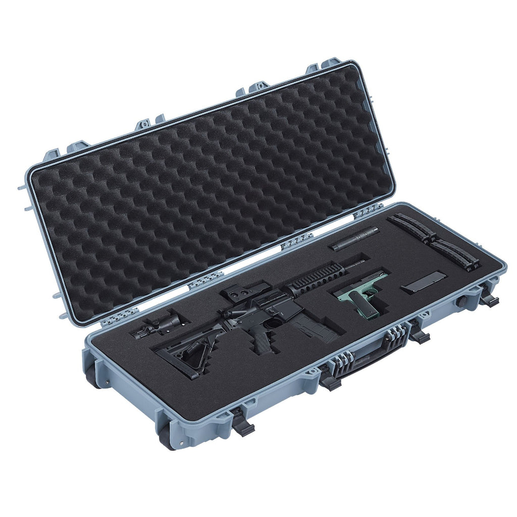 42" Hard Rifle Case, Lockable Rifle Case with Pre-cut Foams, Movable Gun Storage with Wheels, IP67 Waterproof & Dustproof Pistol Storage for Rifle, Shotgun, Airsoft Gun