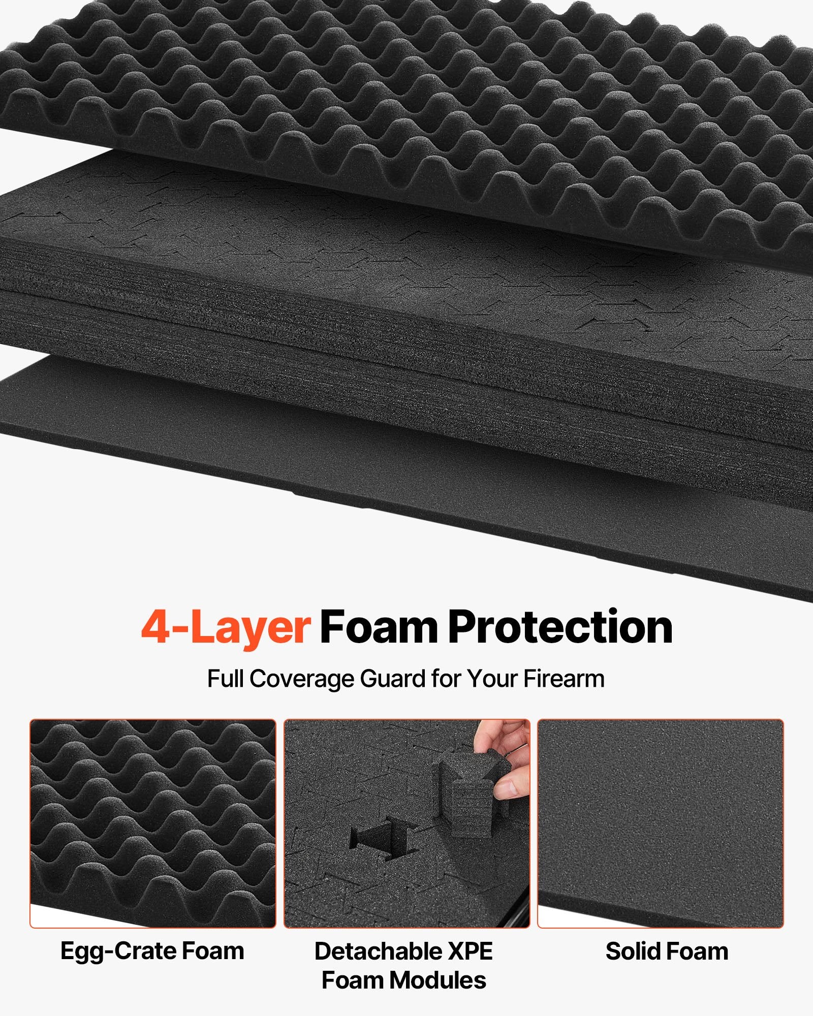 50" Black Hard Rifle Case, Lockable Rifle Case with Detachable XPE Foam, Gun Storage with Wheels, IP67 Waterproof & Dustproof Pistol Storage Cases for Rifles, Shotguns, Airsoft Guns