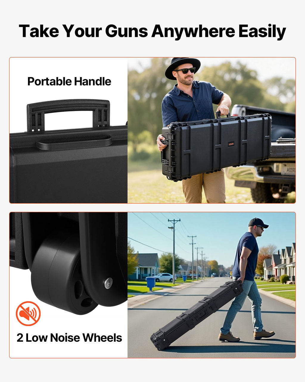 50" Black Hard Rifle Case, Lockable Rifle Case with Detachable XPE Foam, Gun Storage with Wheels, IP67 Waterproof & Dustproof Pistol Storage Cases for Rifles, Shotguns, Airsoft Guns