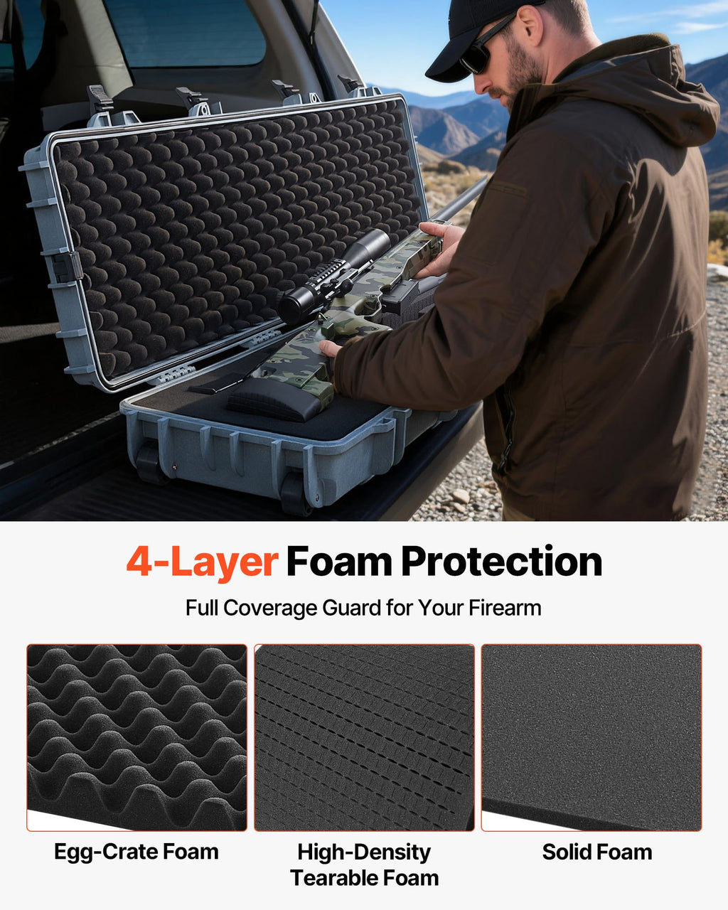 50" Hard Rifle Case, Lockable Rifle Case with Pre-cut Foams,Movable Gun Storage with Wheels, IP67 Waterproof & Dustproof Pistol Storage for Rifle, Shotgun, Airsoft Gun