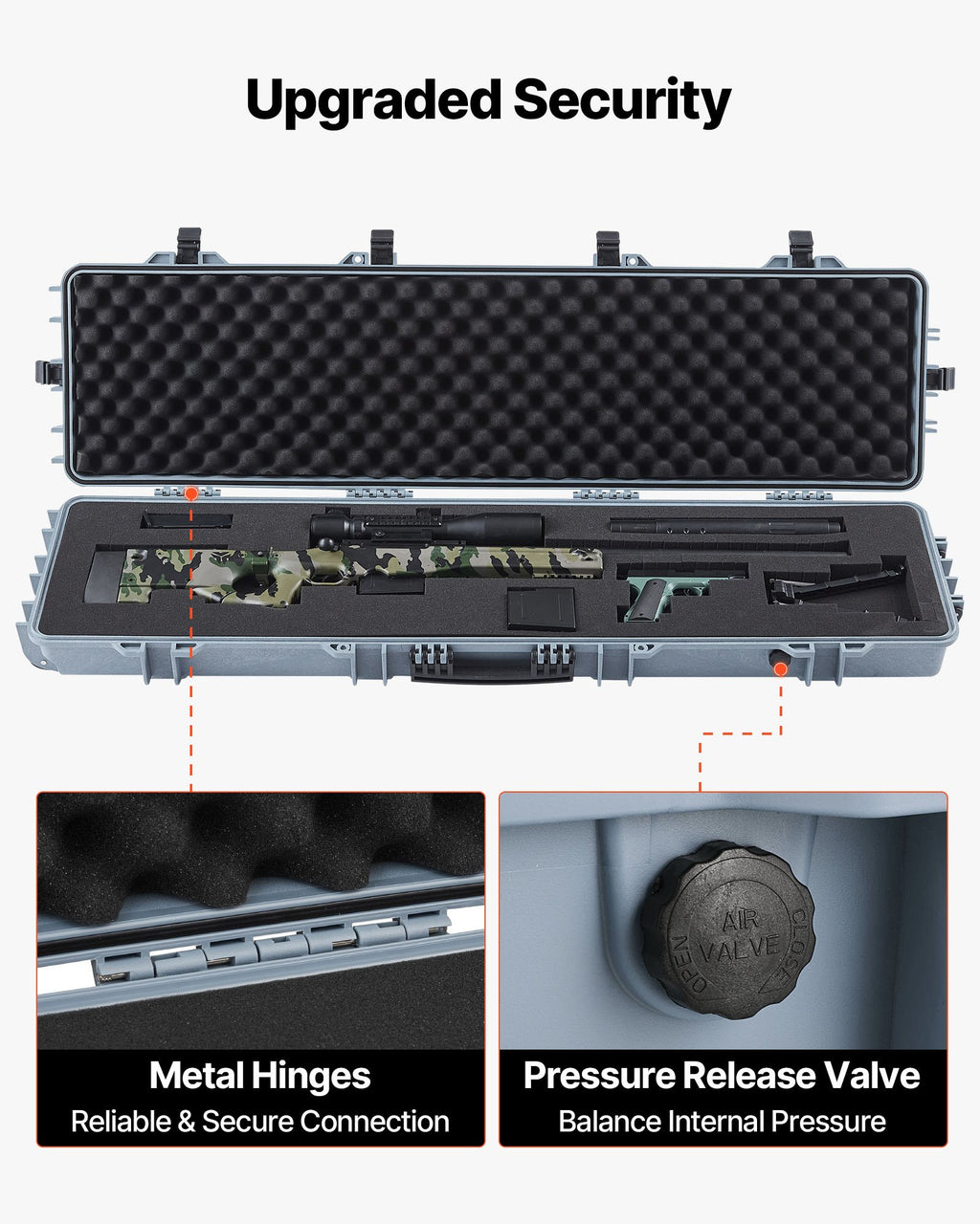 50" Hard Rifle Case, Lockable Rifle Case with Pre-cut Foams,Movable Gun Storage with Wheels, IP67 Waterproof & Dustproof Pistol Storage for Rifle, Shotgun, Airsoft Gun