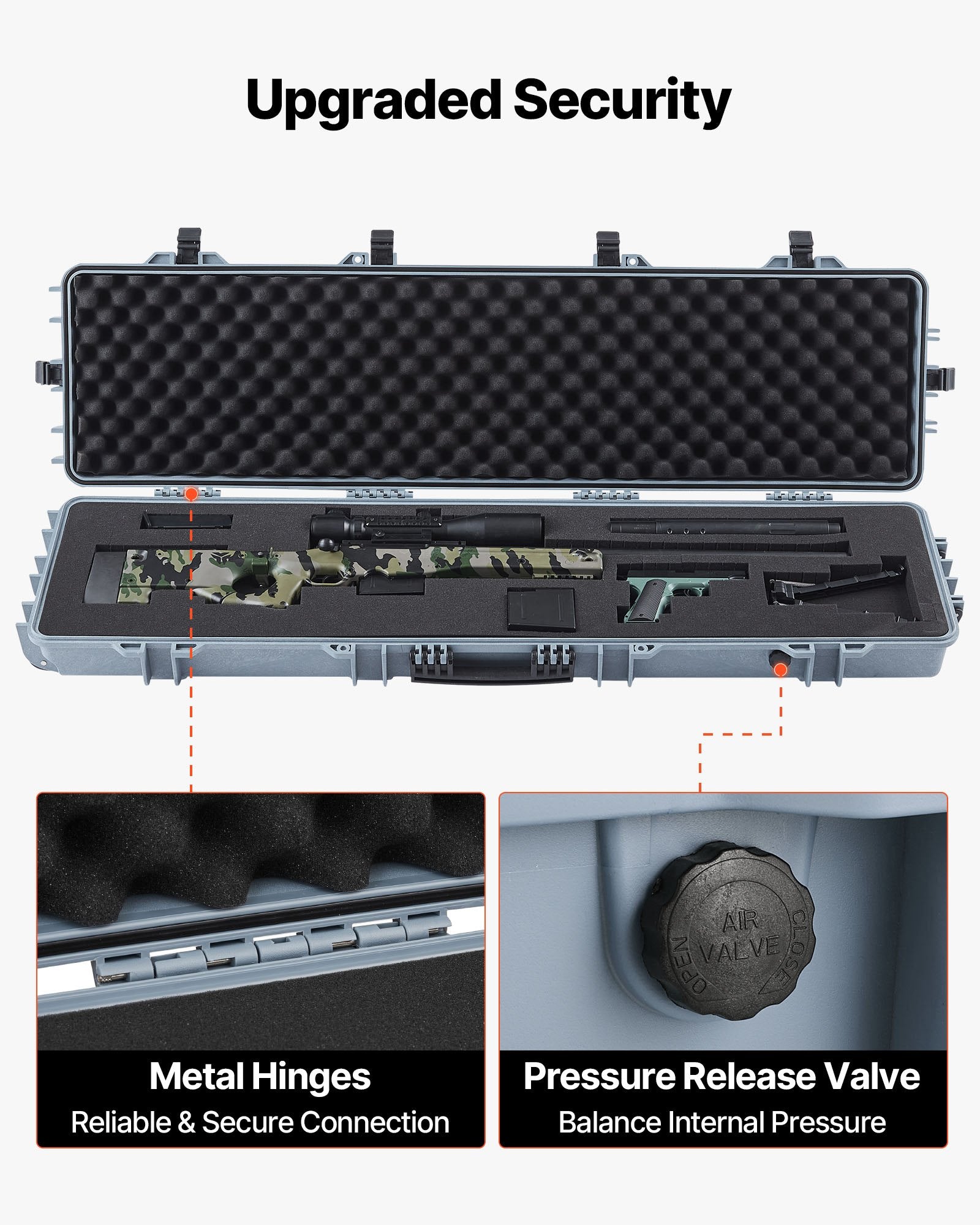 50" Hard Rifle Case, Lockable Rifle Case with Pre-cut Foams,Movable Gun Storage with Wheels, IP67 Waterproof & Dustproof Pistol Storage for Rifle, Shotgun, Airsoft Gun