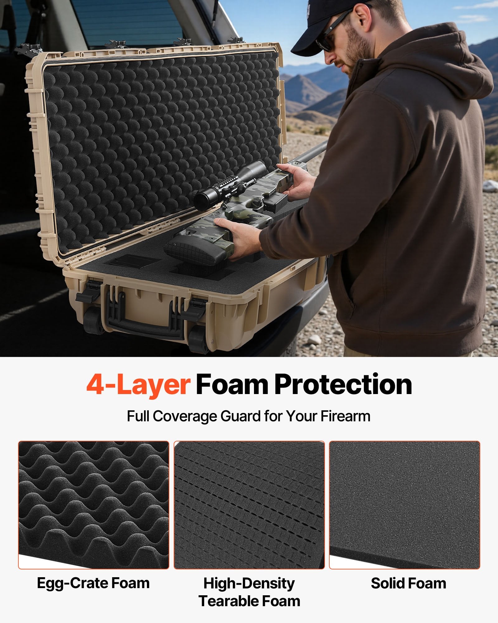 52" Hard Rifle Case, Lockable Rifle Case with Pre-cut Foams, Gun Storage with Wheels, Heavy Duty IP67 Waterproof & Dustproof Pistol Storage Cases for Rifles, Shotguns, Airsoft Guns