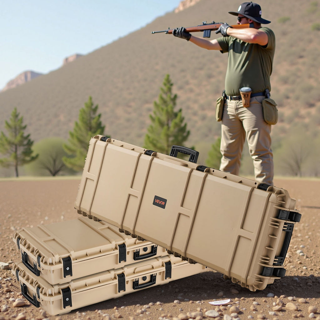 52" Hard Rifle Case, Lockable Rifle Case with Pre-cut Foams, Gun Storage with Wheels, Heavy Duty IP67 Waterproof & Dustproof Pistol Storage Cases for Rifles, Shotguns, Airsoft Guns