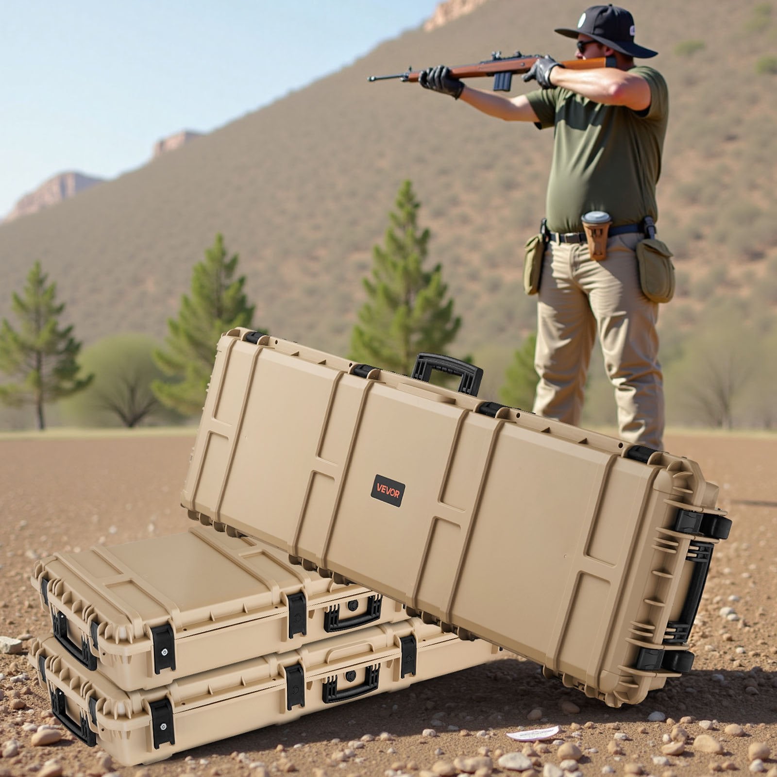 52" Hard Rifle Case, Lockable Rifle Case with Pre-cut Foams, Gun Storage with Wheels, Heavy Duty IP67 Waterproof & Dustproof Pistol Storage Cases for Rifles, Shotguns, Airsoft Guns