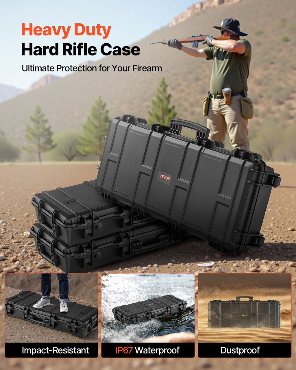 36" Hard Rifle Case, Lockable Rifle Case with 4 Layers Pre-cut Foams,Gun Storage with Wheels, IP67 Waterproof & Dustproof Pistol Storage Cases for Rifles, Shotguns, Airsoft Guns