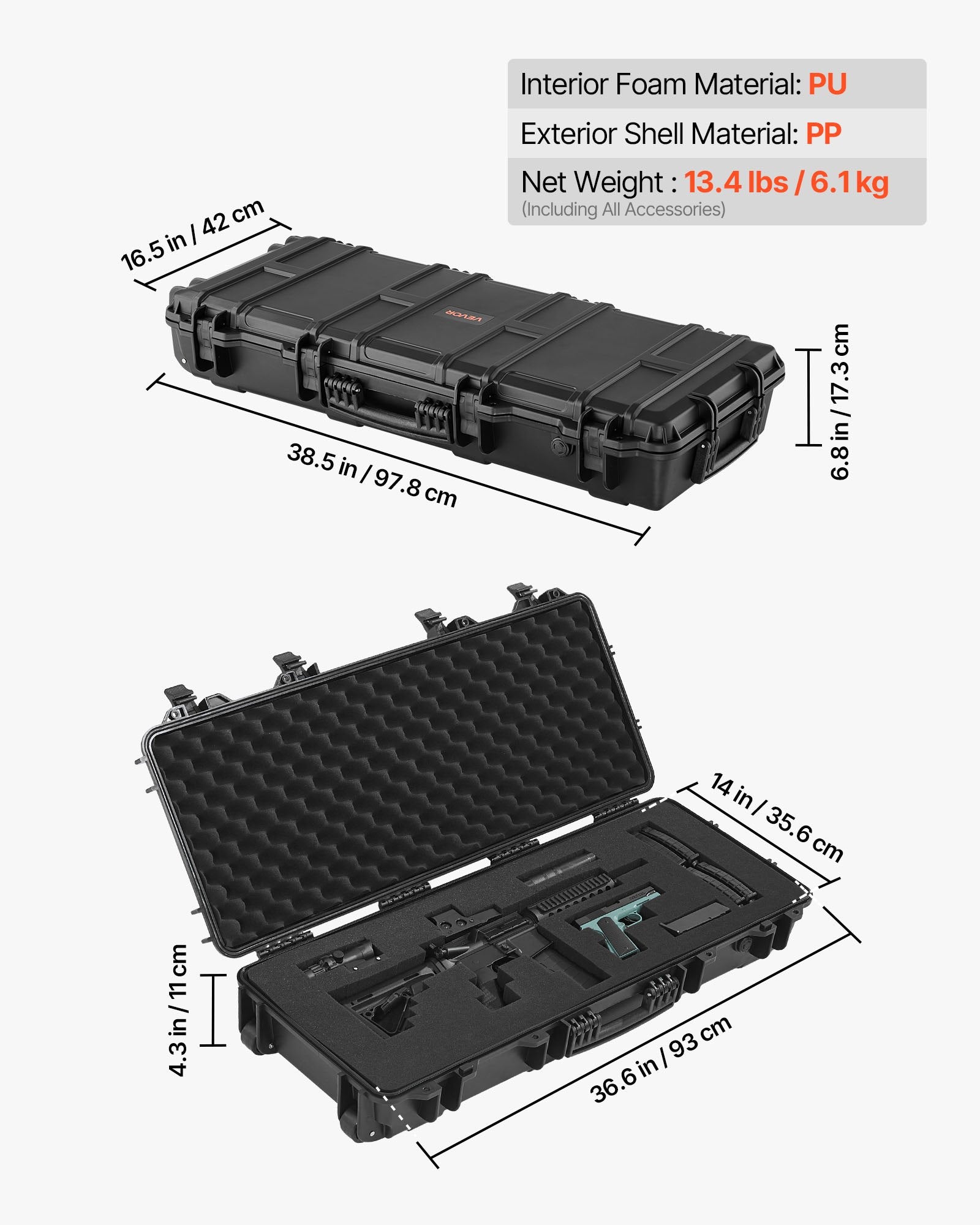36" Hard Rifle Case, Lockable Rifle Case with 4 Layers Pre-cut Foams,Gun Storage with Wheels, IP67 Waterproof & Dustproof Pistol Storage Cases for Rifles, Shotguns, Airsoft Guns