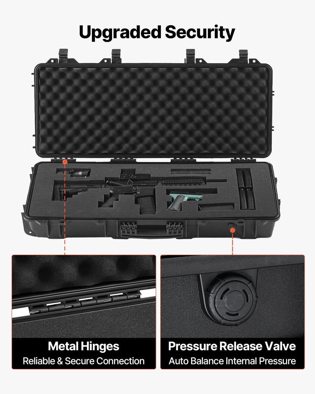 36" Hard Rifle Case, Lockable Rifle Case with 4 Layers Pre-cut Foams,Gun Storage with Wheels, IP67 Waterproof & Dustproof Pistol Storage Cases for Rifles, Shotguns, Airsoft Guns