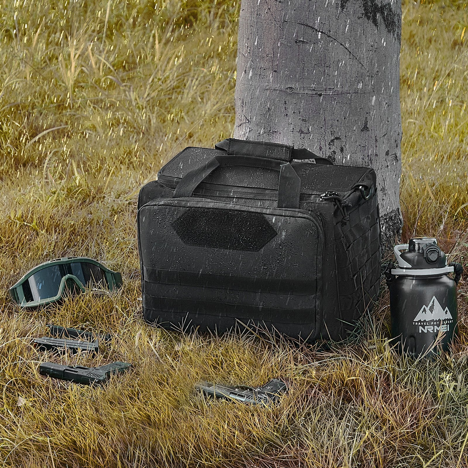 Range Bag for 3 Pistols, Tactical Gun Range Bag with 2 Detachable Baffles & 6 Magazines, Firearm Shooting Handgun Bag for Outdoor Hunting Pistol Bag with Single Shoulder Strip