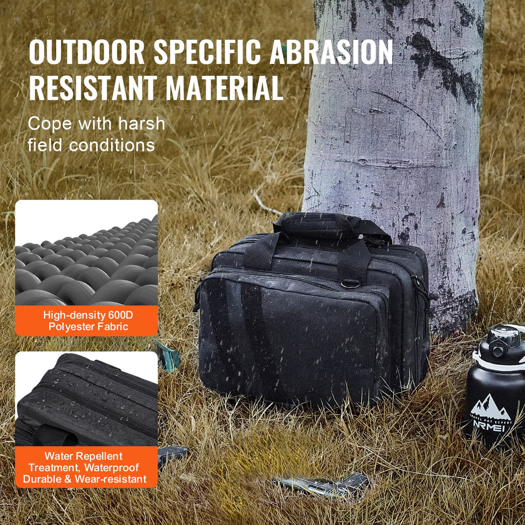 Range Bag for 2 Pistols, Tactical Gun Bag with 2 Built-in Removable Pistol Bags & 6 Detachable Magazines, Gun Range Bag for Outdoor Hunting Shooting, Lockable Carrying Handgun Bag Case