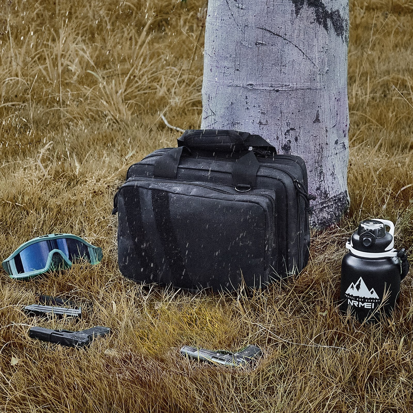 Range Bag for 2 Pistols, Tactical Gun Bag with 2 Built-in Removable Pistol Bags & 6 Detachable Magazines, Gun Range Bag for Outdoor Hunting Shooting, Lockable Carrying Handgun Bag Case