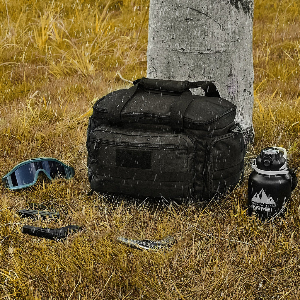 Range Bag for 4 Pistols, Tactical Gun Range Bag with 3 Detachable Baffles & 6 Magazines, Firearm Shooting Handgun Bag for Outdoor Hunting Shooting Pistol Bag with Single Shoulder Strip