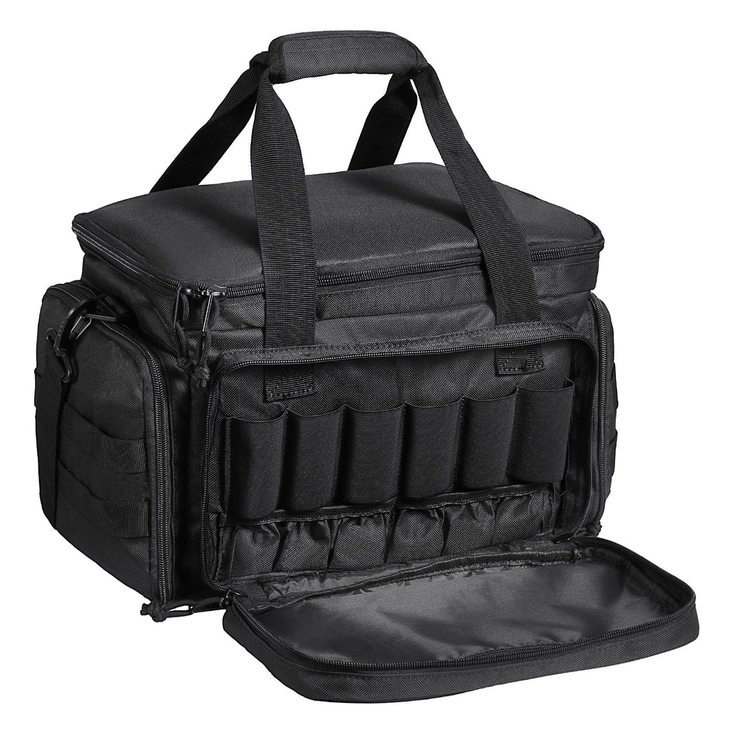 Range Bag for 4 Pistols, Tactical Gun Range Bag with 3 Detachable Baffles & 6 Magazines, Firearm Shooting Handgun Bag for Outdoor Hunting Shooting Pistol Bag with Single Shoulder Strip