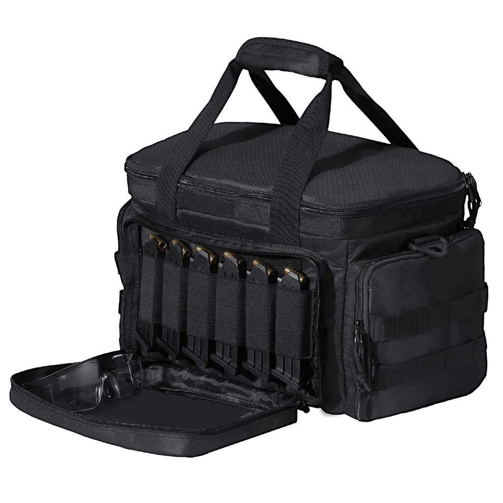 Range Bag for 4 Pistols, Tactical Gun Range Bag with 3 Detachable Baffles & 6 Magazines, Firearm Shooting Handgun Bag for Outdoor Hunting Shooting Pistol Bag with Single Shoulder Strip