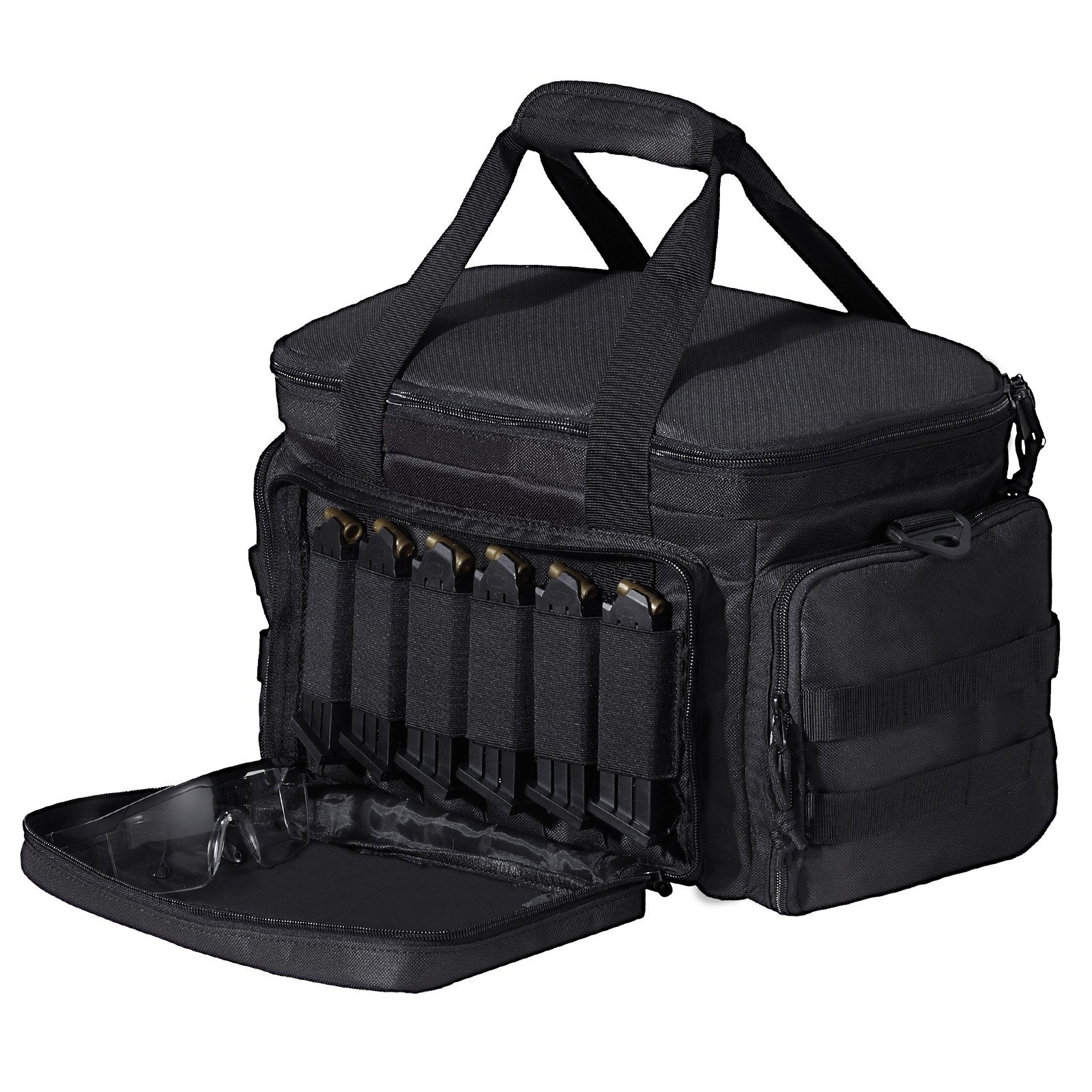 Range Bag for 4 Pistols, Tactical Gun Range Bag with 3 Detachable Baffles & 6 Magazines, Firearm Shooting Handgun Bag for Outdoor Hunting Shooting Pistol Bag with Single Shoulder Strip