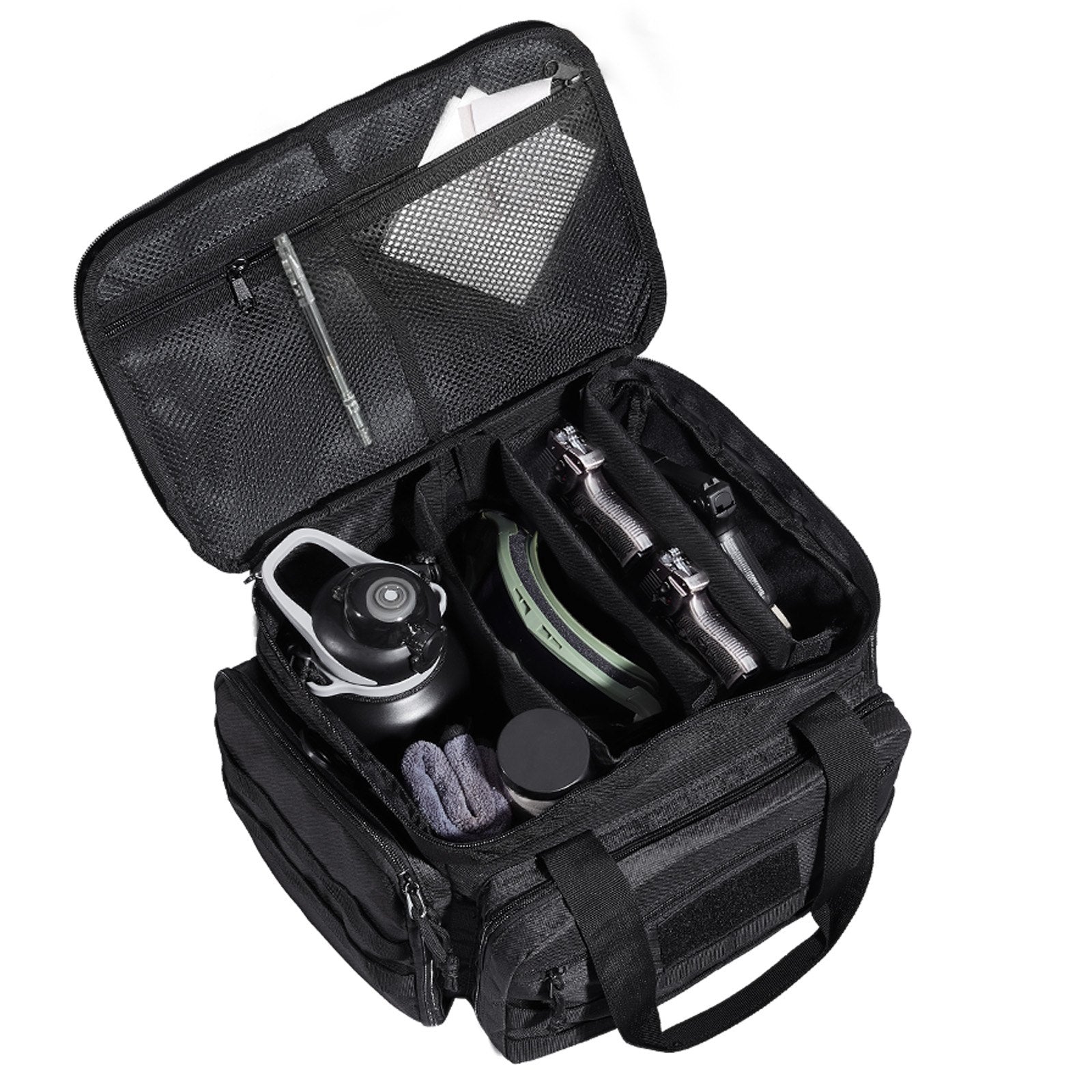 Range Bag for 4 Pistols, Tactical Gun Range Bag with 3 Detachable Baffles & 6 Magazines, Firearm Shooting Handgun Bag for Outdoor Hunting Shooting Pistol Bag with Single Shoulder Strip