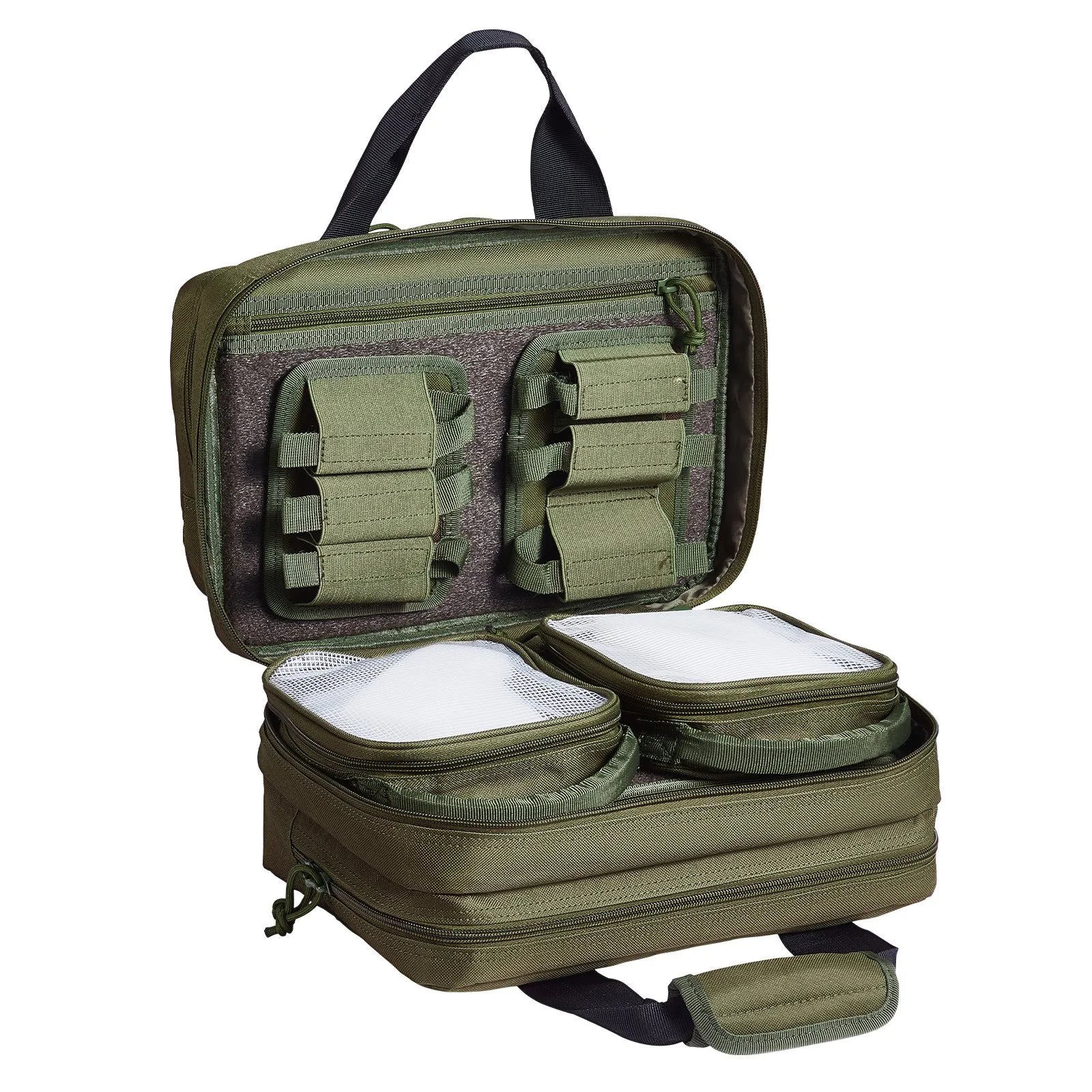 Range Bag for 2 Pistols, Tactical Gun Bag with 2 Built-in Removable Pistol Bags & 6 Detachable Magazines, Gun Range Bag for Outdoor Hunting Shooting, Lockable Carrying Handgun Bag Case