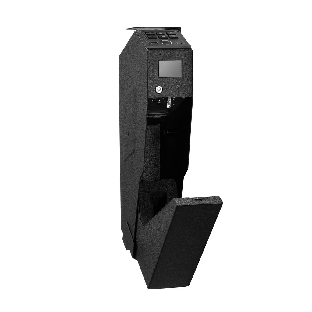 Gun Safe, Slider Handgun Gun Safe with Screen, Fingerprint/Password/Key, 3-Way Quick Access Firearm Case Box with LED for 1 Pistol & Magazine, Mounted Gun Box for Nightstand Bedside Desk Car