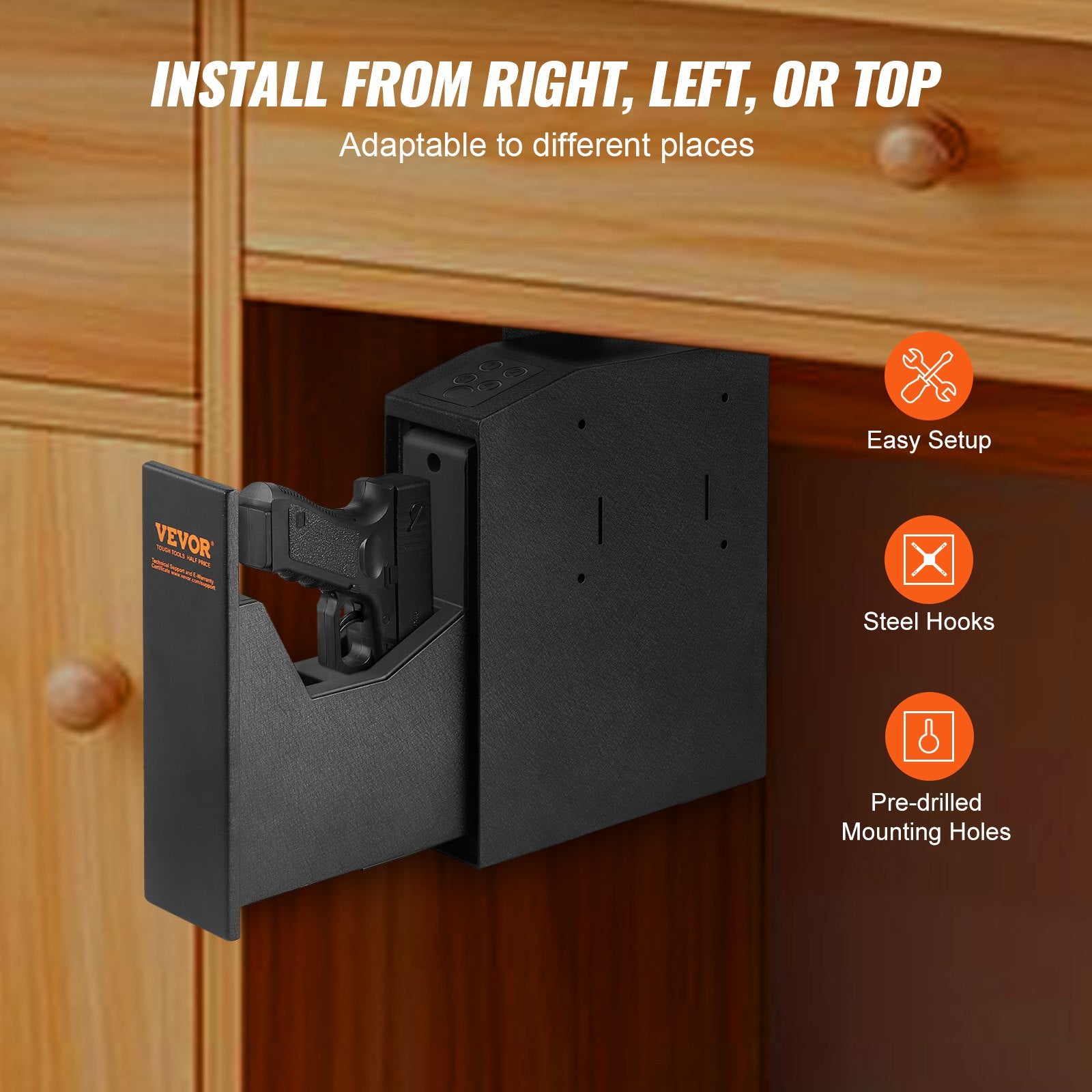 Mounted Gun Safe for Pistols, Biometric Gun Safe with Three Quick Access Ways of Fingerprints, Passwords and Keys, Handgun Safe for 1 Pistol for Home, Bedside, Nightstand, Wall