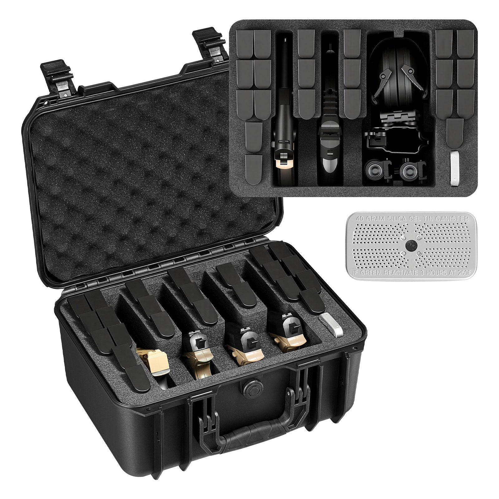 Hard Pistol Case, Heavy Duty Hard Gun Case with XPE Foam Lining, Waterproof Pistol Storage Box with Customizable Interior & Handle for Gun, Lenses, Camera, Gear, TSA Compliant, 15.9x12.5x7.5 in
