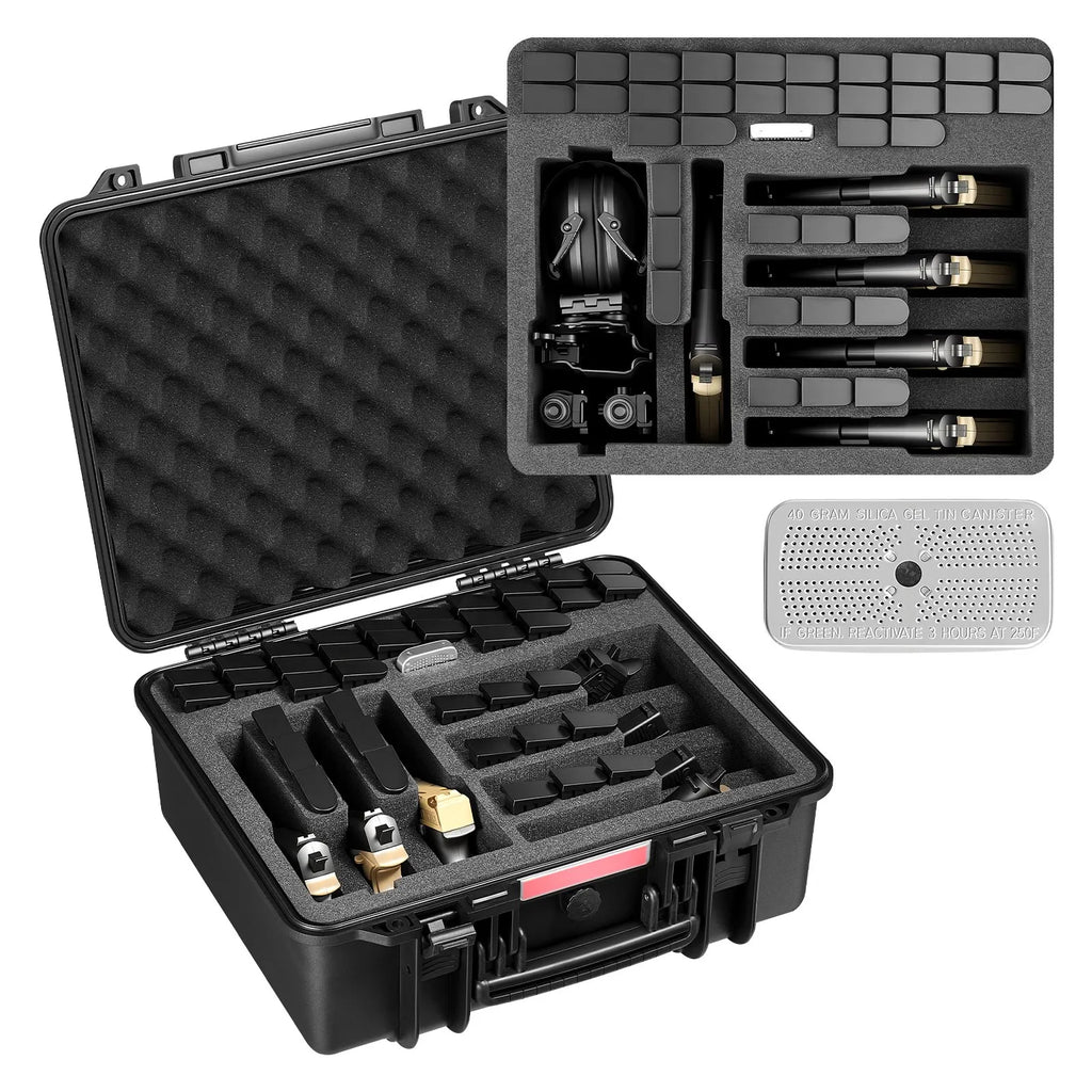 Hard Pistol Case, Heavy Duty Hard Gun Case with XPE Foam Lining, Waterproof Pistol Storage Box with Customizable Interior & Handle for Gun, Lenses, Camera, Gear, TSA Compliant, 19.3x17.1x8.3 in