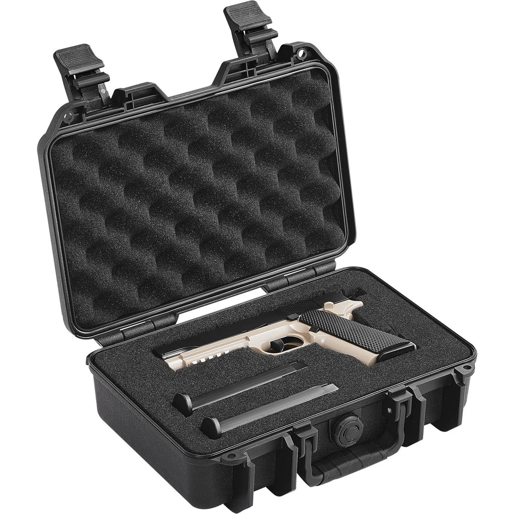 Hard Pistol Cases with Pre-cut PU Foam, Waterproof & Dustproof Hard Gun Case for 1 Pistol, 12.59×9.01×4.4 in Lockable Pistol Case, Black