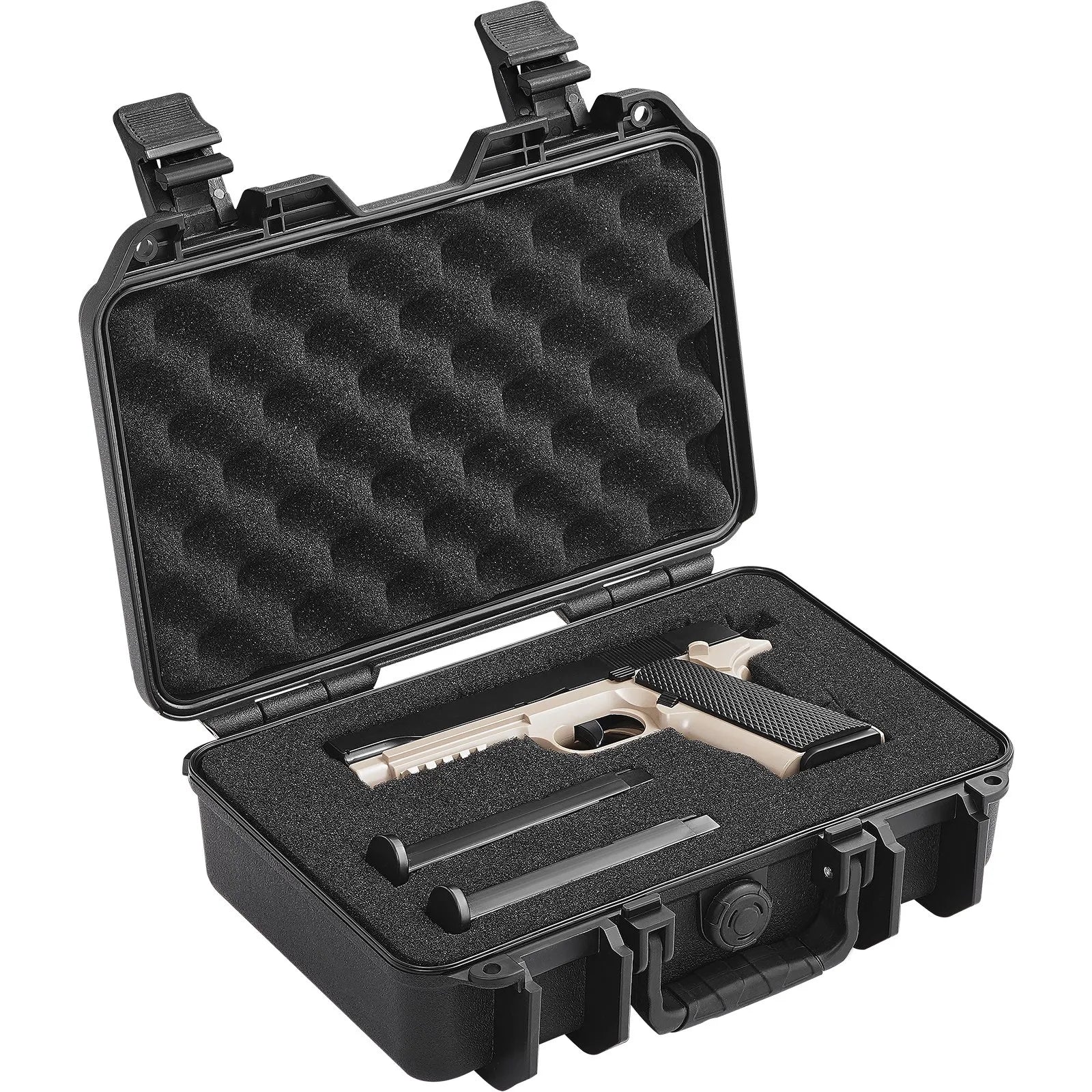 Hard Pistol Cases with Pre-cut PU Foam, Waterproof & Dustproof Hard Gun Case for 1 Pistol, 12.59×9.01×4.4 in Lockable Pistol Case, Black