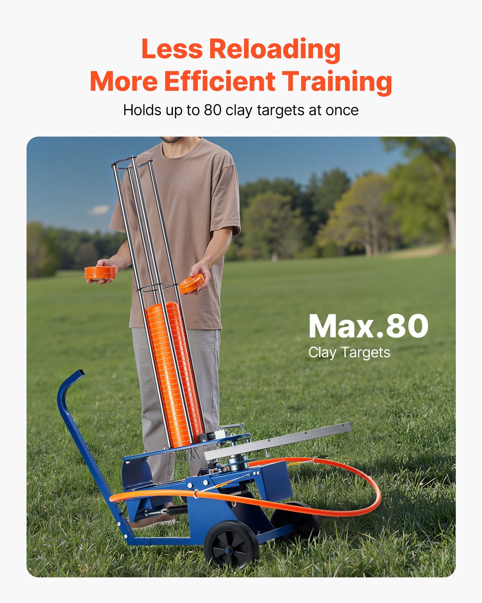 Clay Target Thrower, 75-80 Clays Pigeon Thrower, 55+ Yards Automatic Skeet and Trap Launcher on Wheels - with Adjustable Angle, Foot Pedal & Pull Handle for Clays Throwing, Shooting Sports
