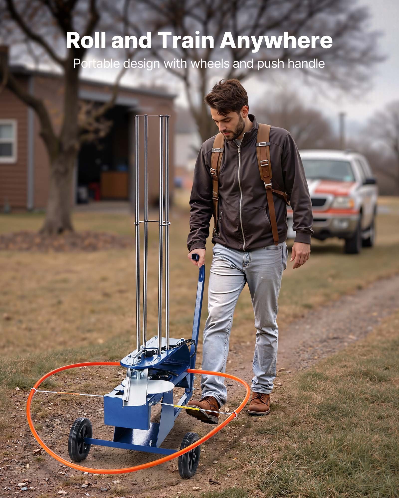 Clay Target Thrower, 75-80 Clays Pigeon Thrower, 55+ Yards Automatic Skeet and Trap Launcher on Wheels - with Adjustable Angle, Foot Pedal & Pull Handle for Clays Throwing, Shooting Sports