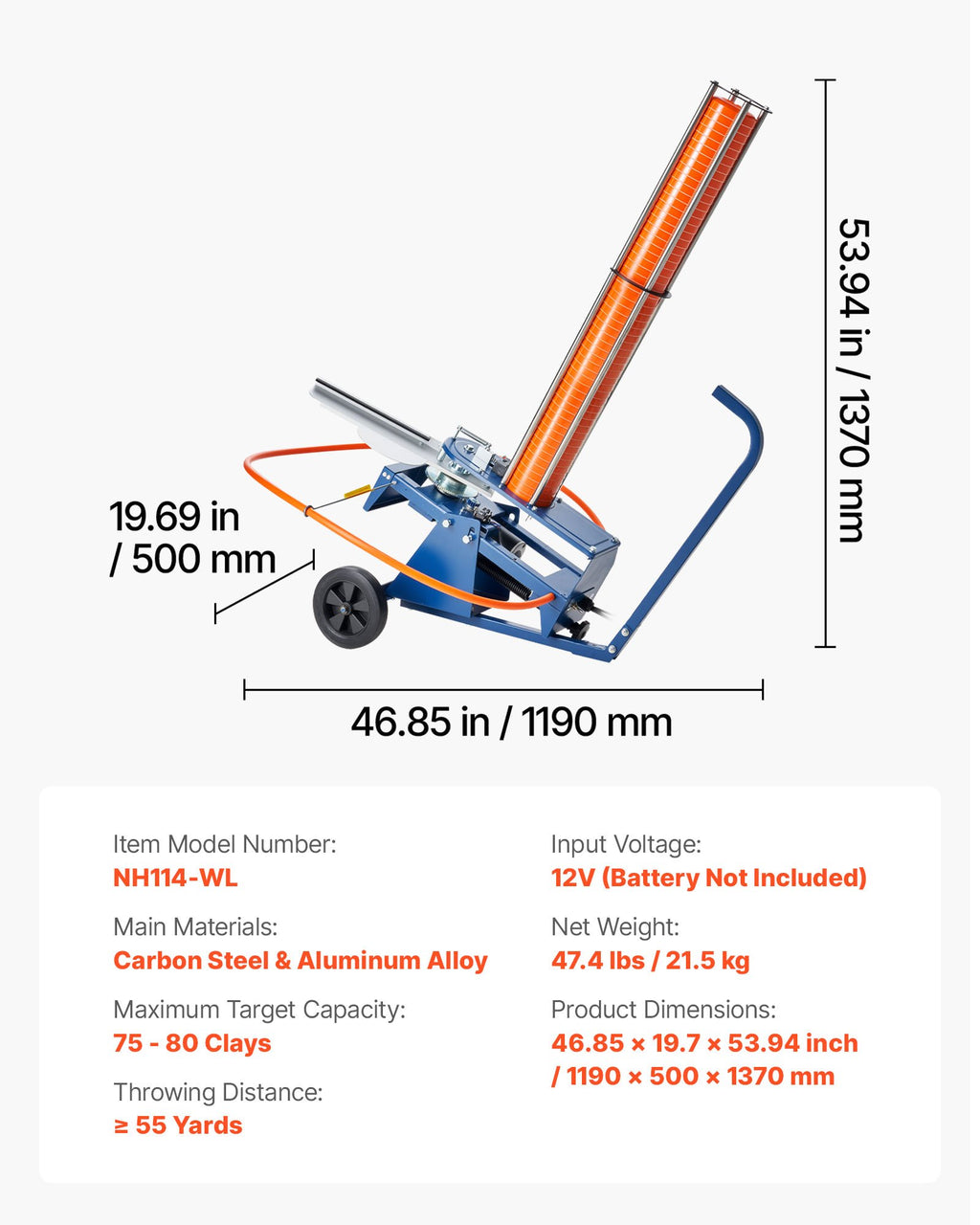 Clay Target Thrower, 75-80 Clays Pigeon Thrower, 55+ Yards Automatic Skeet and Trap Launcher on Wheels - with Adjustable Angle, Foot Pedal & Pull Handle for Clays Throwing, Shooting Sports