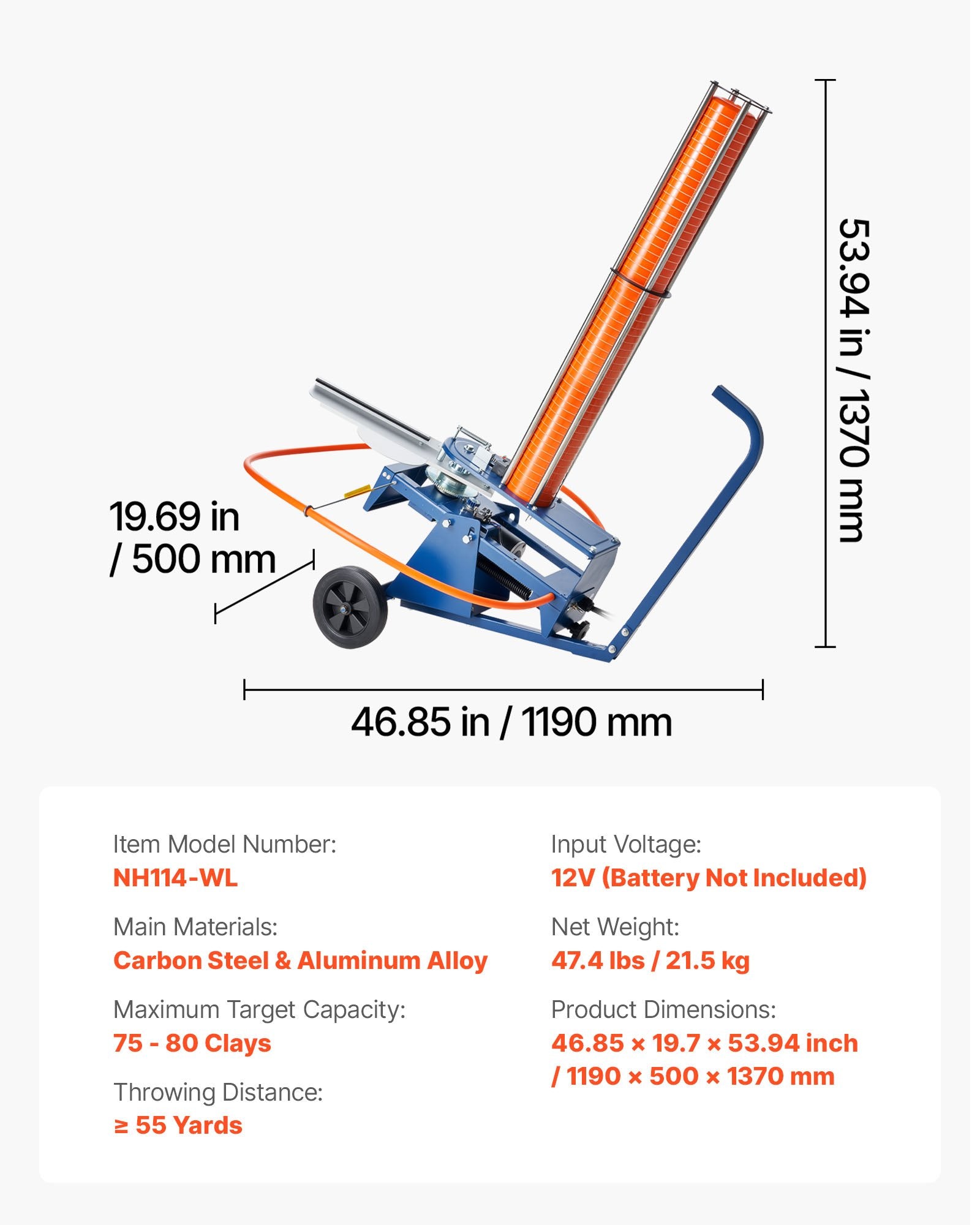 Clay Target Thrower, 75-80 Clays Pigeon Thrower, 55+ Yards Automatic Skeet and Trap Launcher on Wheels - with Adjustable Angle, Foot Pedal & Pull Handle for Clays Throwing, Shooting Sports