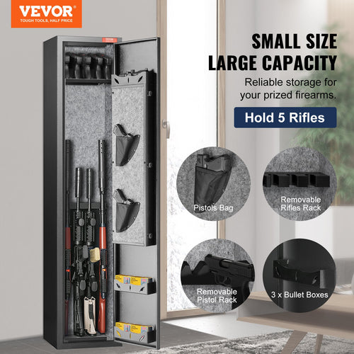 5 Rifles Gun Safe, Rifle Safe with Fingerprint Lock, Quick Access Gun Storage Cabinet for Shotguns with Removable Shelf, Pistol Rack, Ammo Storage Box for Home Long Gun and Pistols