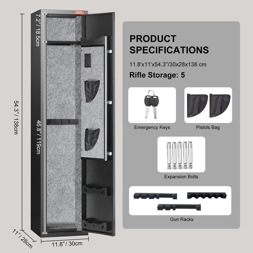 5 Rifles Gun Safe, Rifle Safe with Fingerprint Lock, Quick Access Gun Storage Cabinet for Shotguns with Removable Shelf, Pistol Rack, Ammo Storage Box for Home Long Gun and Pistols