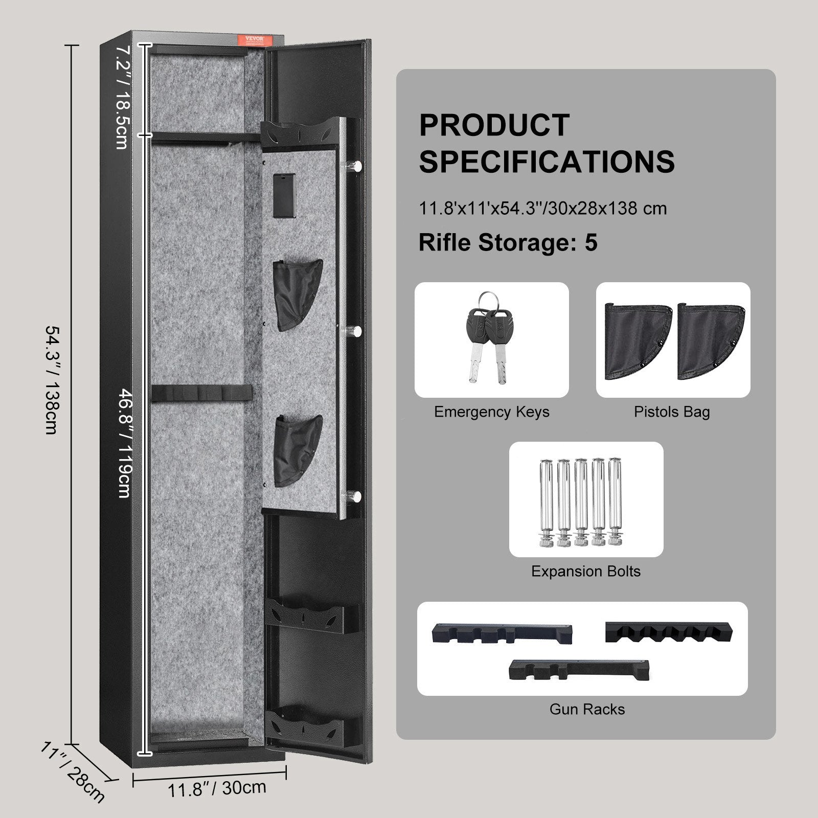 5 Rifles Gun Safe, Rifle Safe with Fingerprint Lock, Quick Access Gun Storage Cabinet for Shotguns with Removable Shelf, Pistol Rack, Ammo Storage Box for Home Long Gun and Pistols
